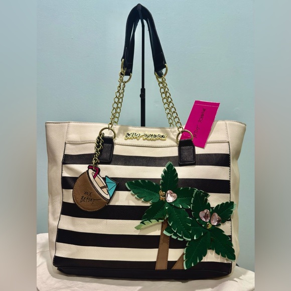 Betsey Johnson Palm Tree Striped Tote NWT - Picture 1 of 10